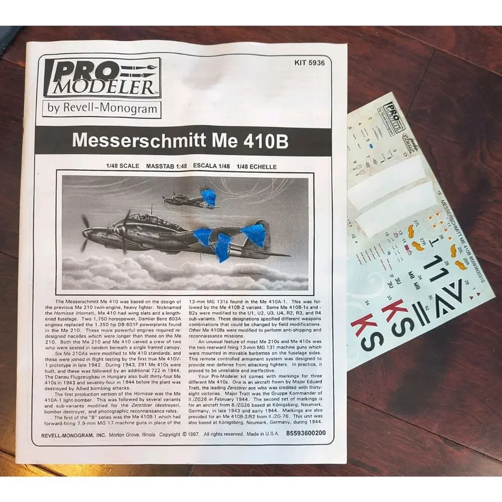 Pro Modeler Revell Messerschmitt Me 410B-1 1/48 Kit 5936 Sealed Sprues Worn Box